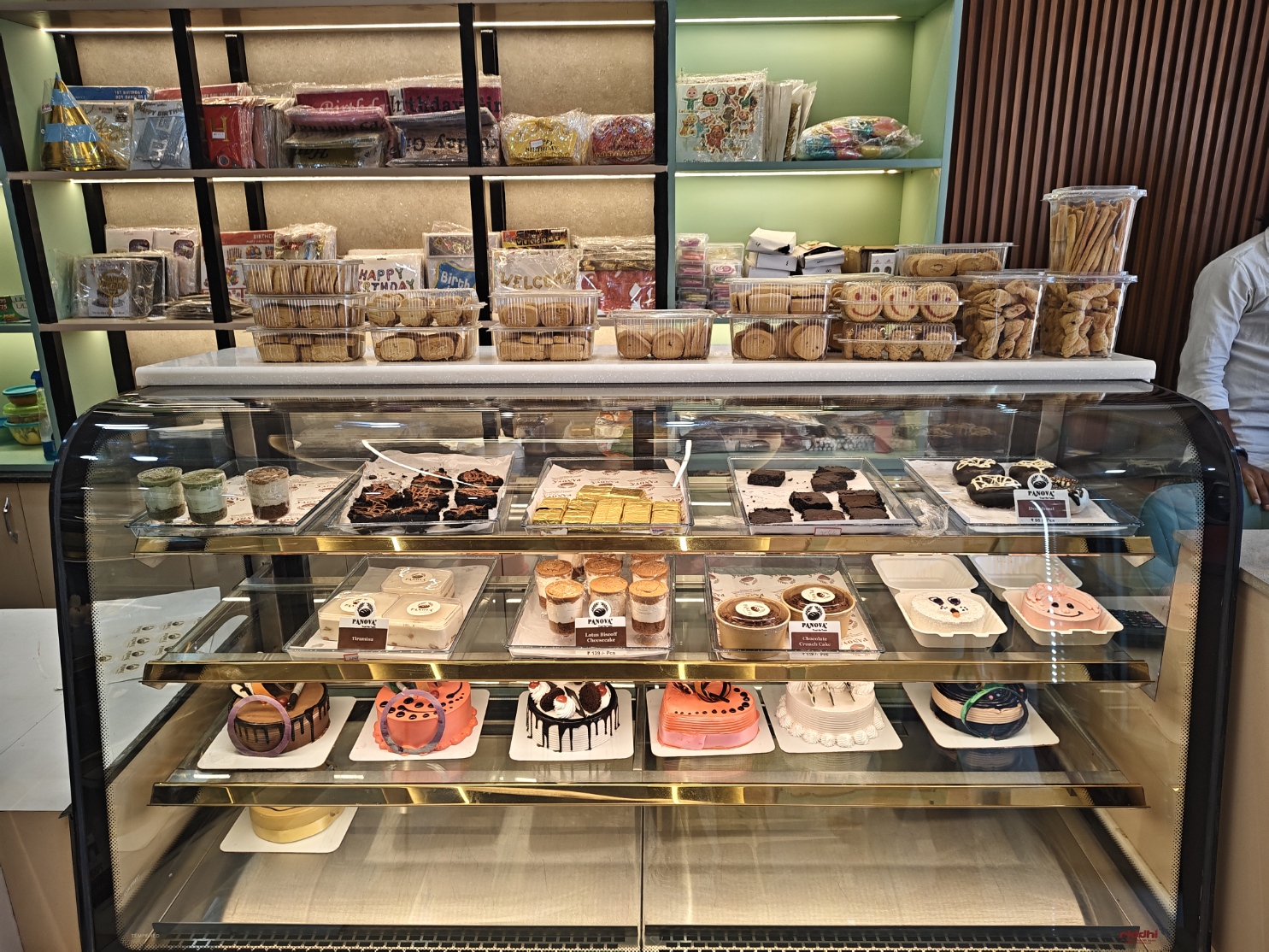 Celebration cakes and party accessories counter at Panova